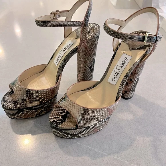 Jimmy Choo Peachy 125 / 38 Rosewood Mix Python Shoe - Picture 2 of 14